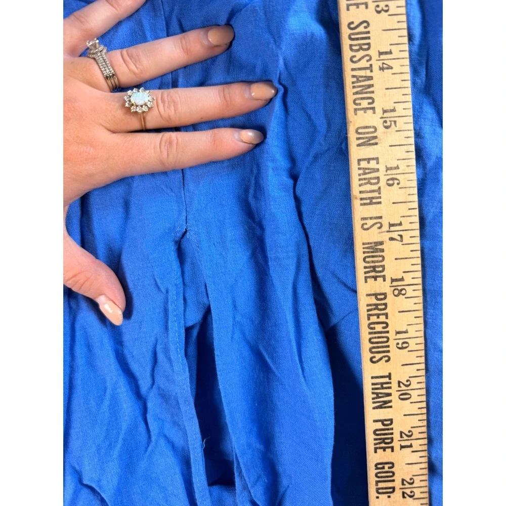 Farm Rio 2-Piece Skirt Set Women XS Blue Excellent Linen Blend Midi Side Slit